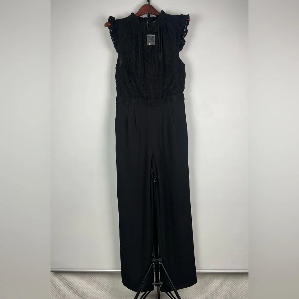 Romeo + Juliet Black Lace Sleeveless Wide Leg Jumpsuit - Picture 3 of 10